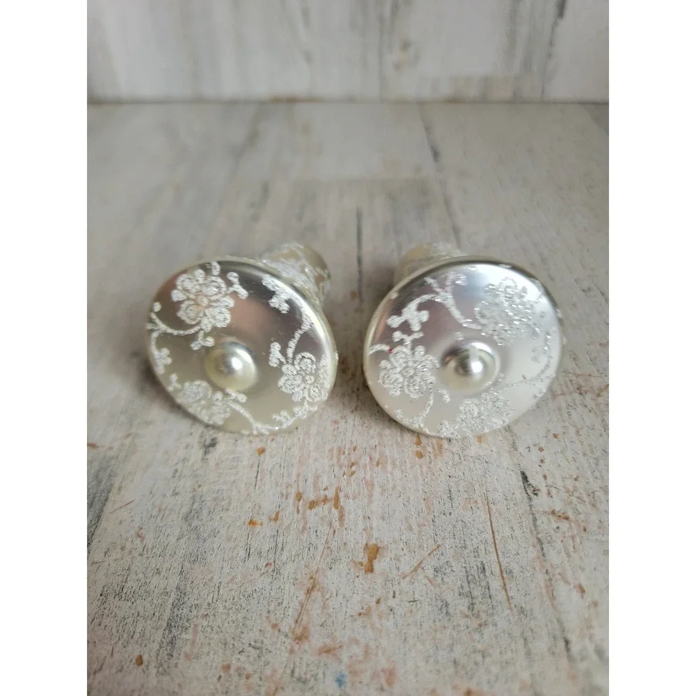 Vintage glitter white glass bell ornament Xmas swirl set home decor